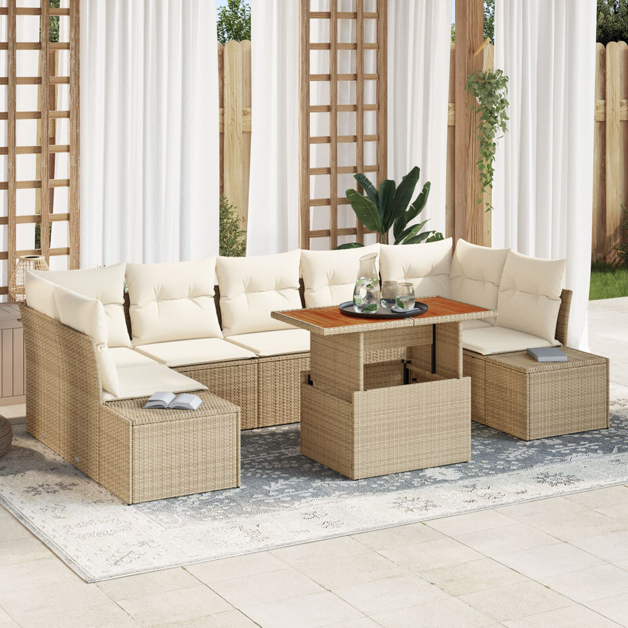 8-Delige Tuin Sofa Set Met Kussens Beige Poly Rattan