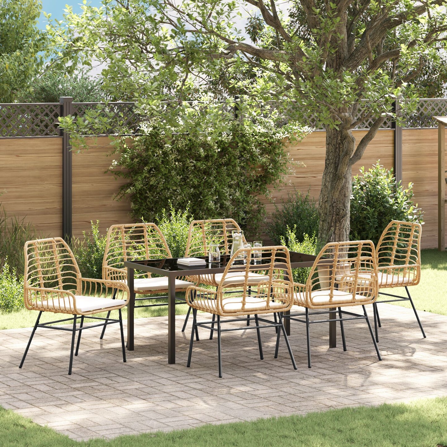 7-Delige Tuinset Met Kussens Bruin Poly Rattan