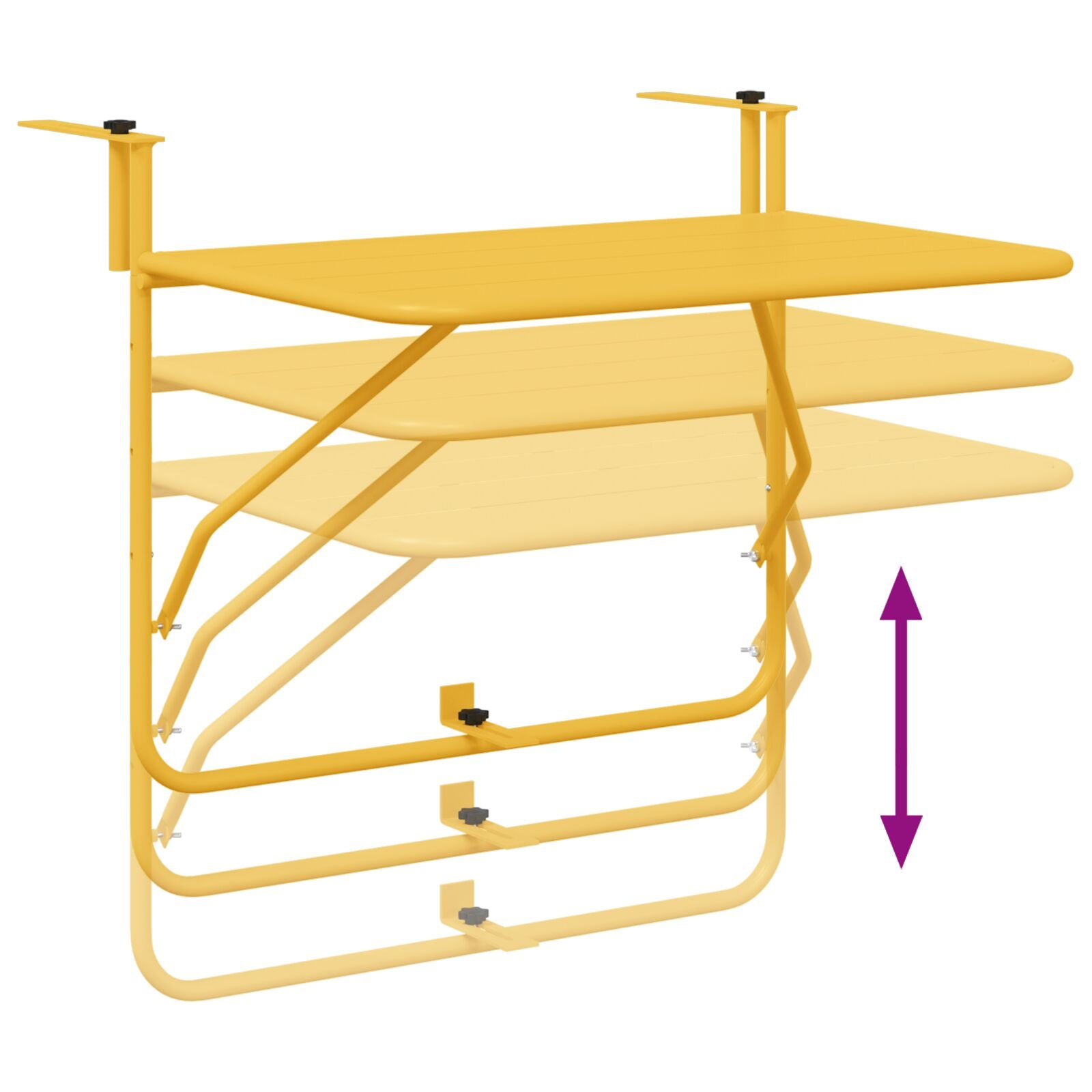 Hangende Balkon Tafel Vouwbaar 60X40 Cm Staal Mosterd Lattenontwerp