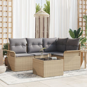 Garden Sofa Set with cushion 5 pcs Beige poly rattan