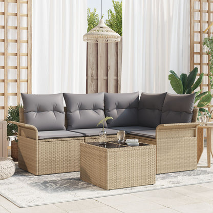 5-Delige Tuinbankset Met Kussens Zwart Poly Rattan