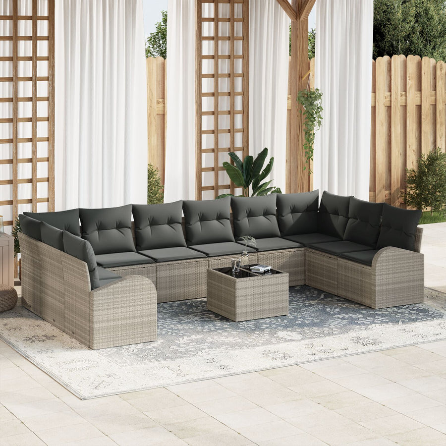 11-Delige Tuin Sofa Set Met Kussens Grijs Poly Rattan