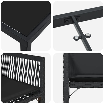 5-Delige Tuinset Met Kussens Zwart Poly Rattan