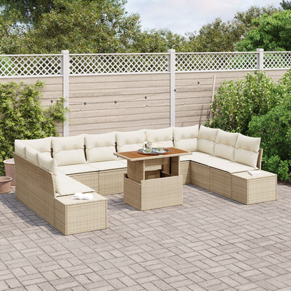 Tuin Sofa Set Set Van 11 Beige Riet, Polyester Tuin Eetset