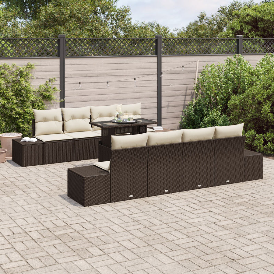 Tuin Sofa Set Set Van 7 Bruin Resin Riet Buiten Tafel
