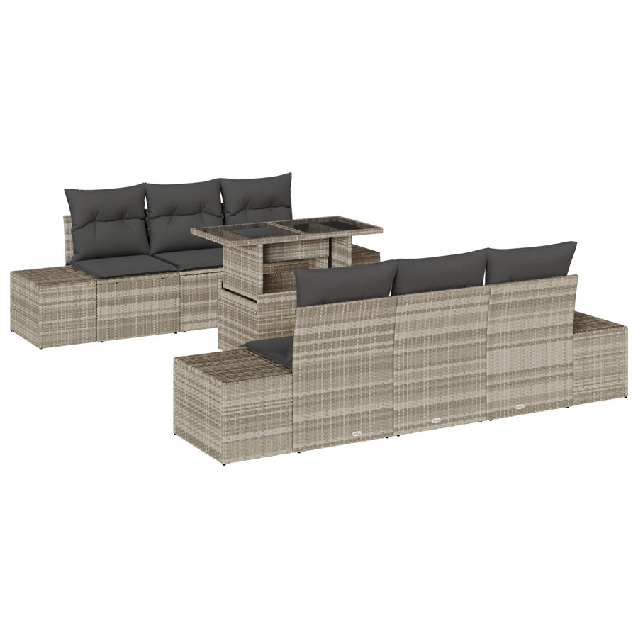 7-Delige Tuinsofa Set Met Kussens Lichtgrijs Poly Rattan