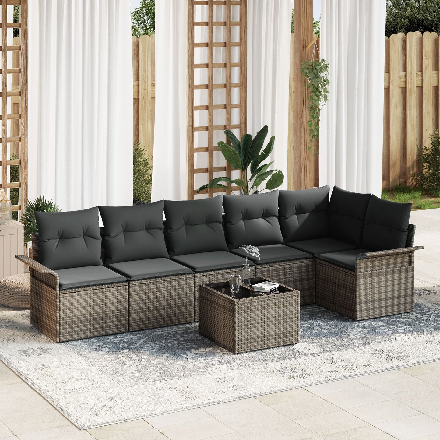 Tuin Sofa Set Set Van 7 Polyethyleen Rattan Tuin Sofa Set Grijs met tafel