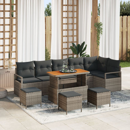 10-Delige Tuin Sofa Set Met Kussens Grijs Poly Rattan Acacia, 2-Zits Tuin Sofa Met Opslag & Kussens Grijs Poly Rattan, 4-Delige Tuin Eettafel Set Met Kussens Grijs Poly Rattan Acacia Wit