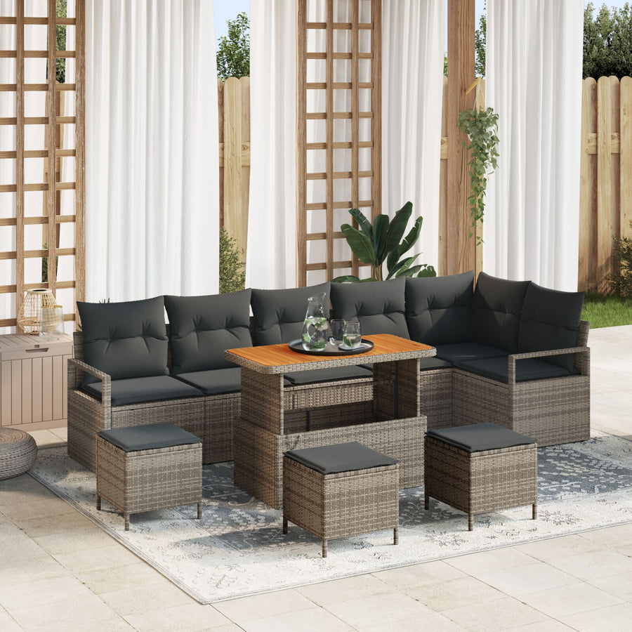 10-Delige Tuin Sofa Set Met Kussens Grijs Poly Rattan Acacia, 2-Zits Tuin Sofa Met Opslag & Kussens Grijs Poly Rattan, 4-Delige Tuin Eettafel Set Met Kussens Grijs Poly Rattan Acacia Wit
