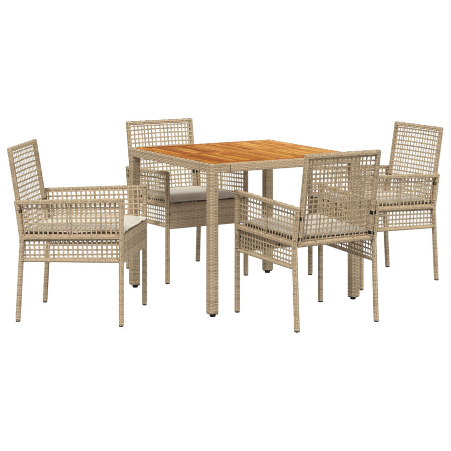 5 Delige Tuin Eetset Met Kussens Beige Poly Riet