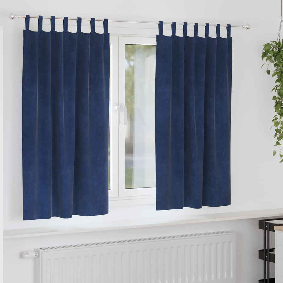 Blackout Gordijnen Met Hanglussen 2 Stuks E Velours Donkerblauw 140 x 175 cm met ophanglussen