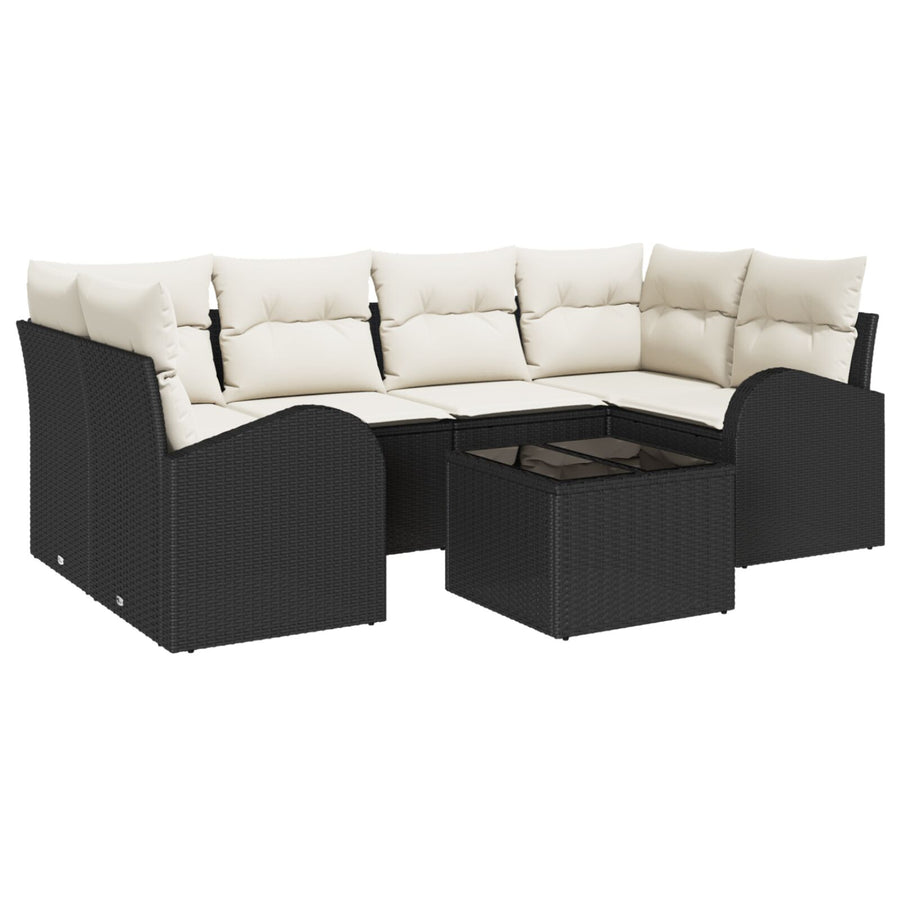 7-Persoons Tuin Sofa Set Met Kussens Zwart Poly Rattan