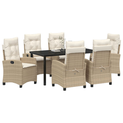 7 Delige Tuin Eettafel Set Met Kussens Beige Poly Rattan