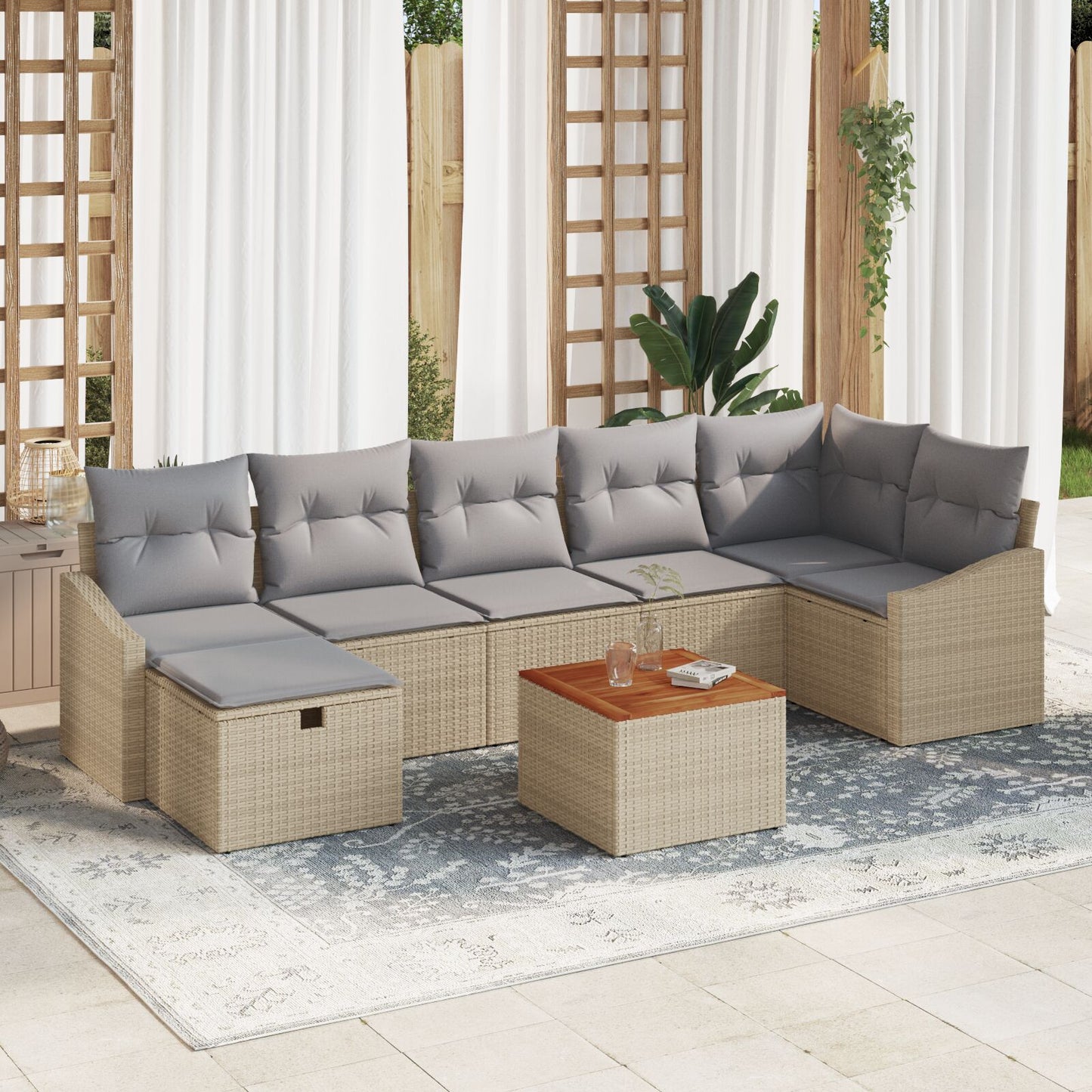 8-Delige Tuin Sofa Set Met Kussens Beige Poly Rattan