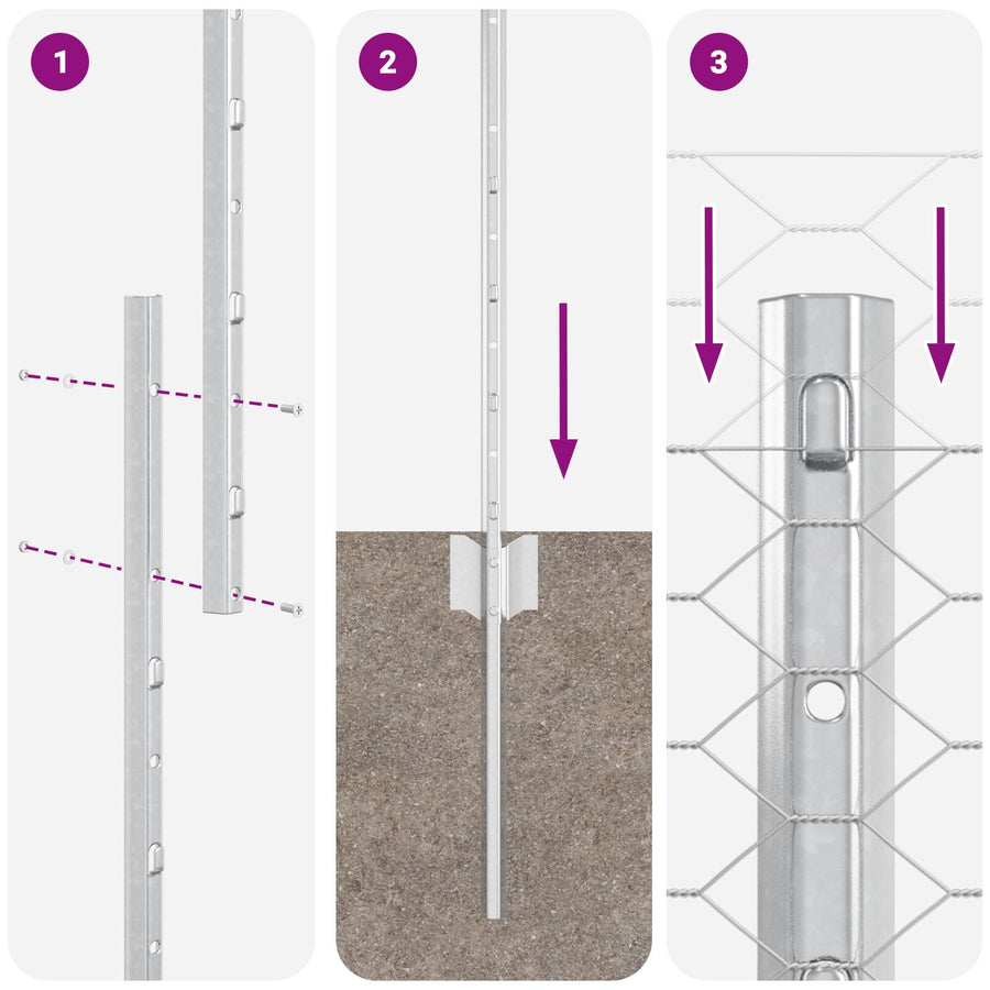Fence Posts 10 Pcs U-Channel 100 Cm Gegalvaniseerd Staal,  Hexagon Fence 1X10 M Gegalvaniseerd Staal