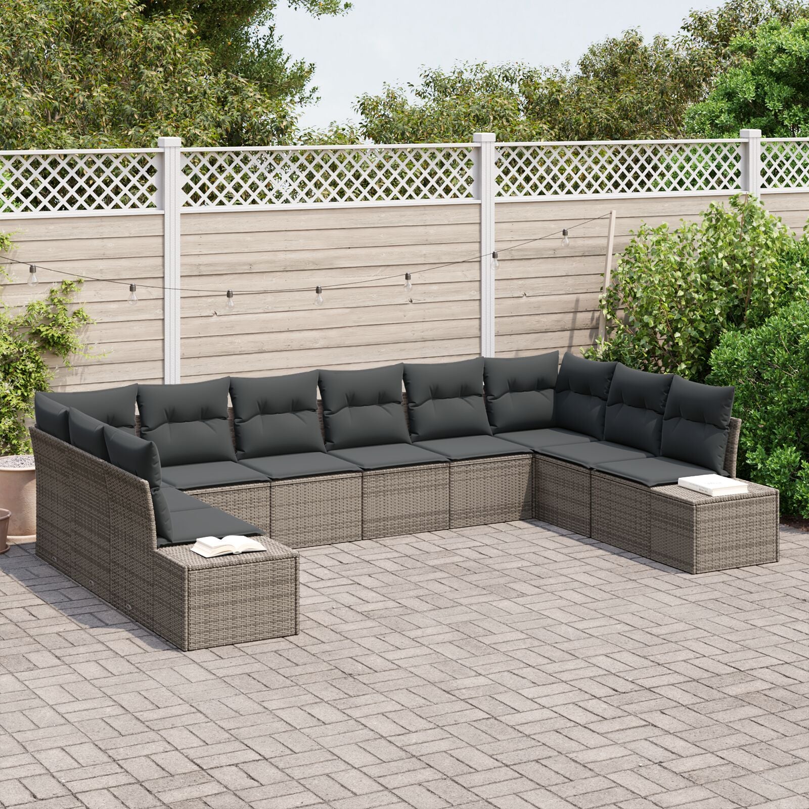 10-Delige Tuinbank Set Met Kussens Poly Rattan Grijs zonder tafel