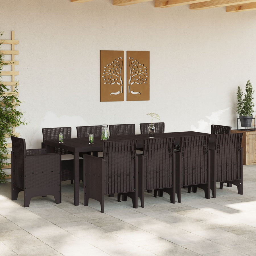 11-Delige Tuin Eetset Met Kussens Bruin Poly Rattan