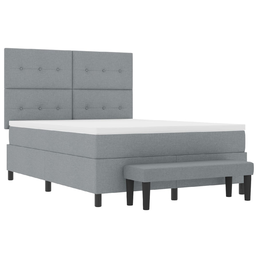 Boxspring Bed Met Matras & Bank Stof Licht Grijs 140 x 190 cm Knop tufted