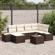 Tuinset poly rattan 7-delig bruin crème