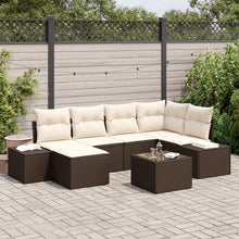 Tuin Sofa Set Set Van 7 Bruin En Crème Rattan En Stof