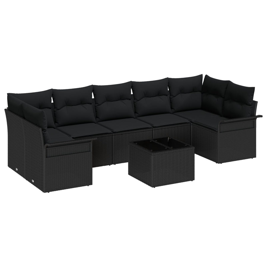 8-Delige Tuin Sofa Set Met Kussens Zwart Poly Riet