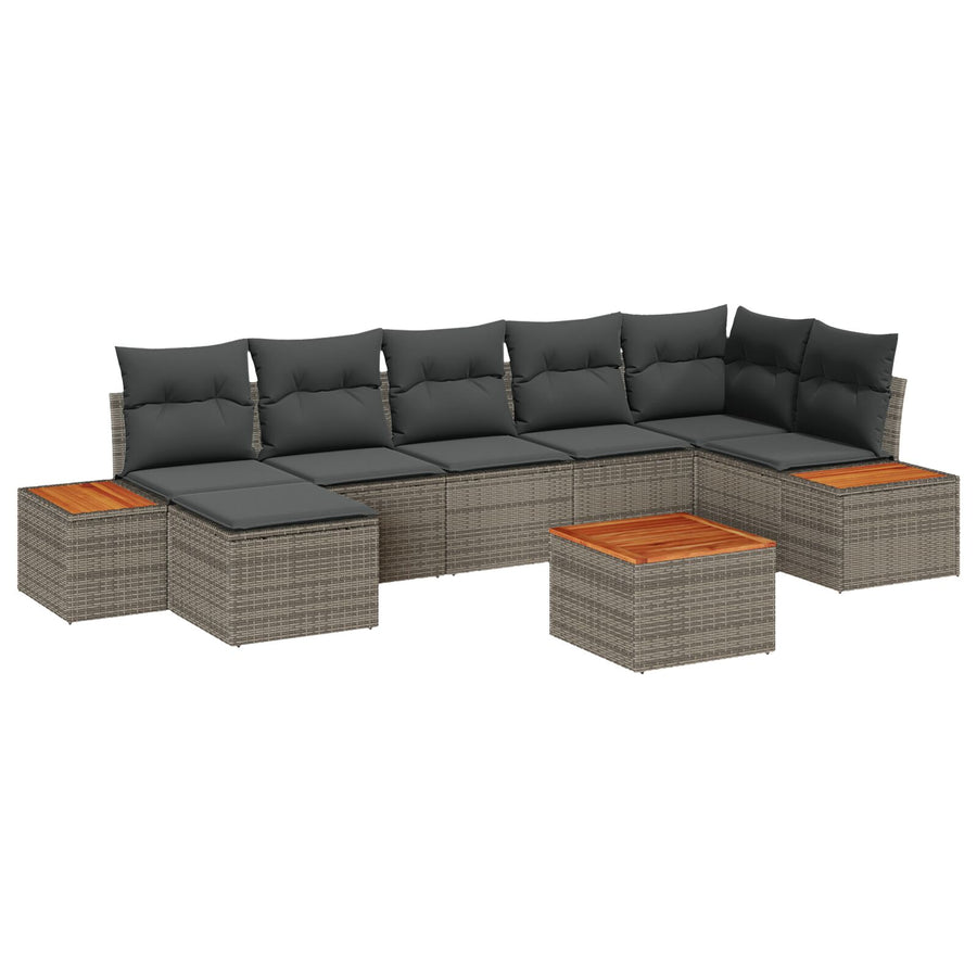 8 Delige Tuin Sofa Set Met Kussens Grijs Poly Rattan Acacia
