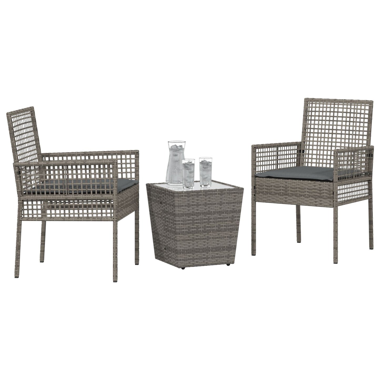3-Delige Bistro Set Voor De Tuin Met Kussens Grijs Poly Rattan
