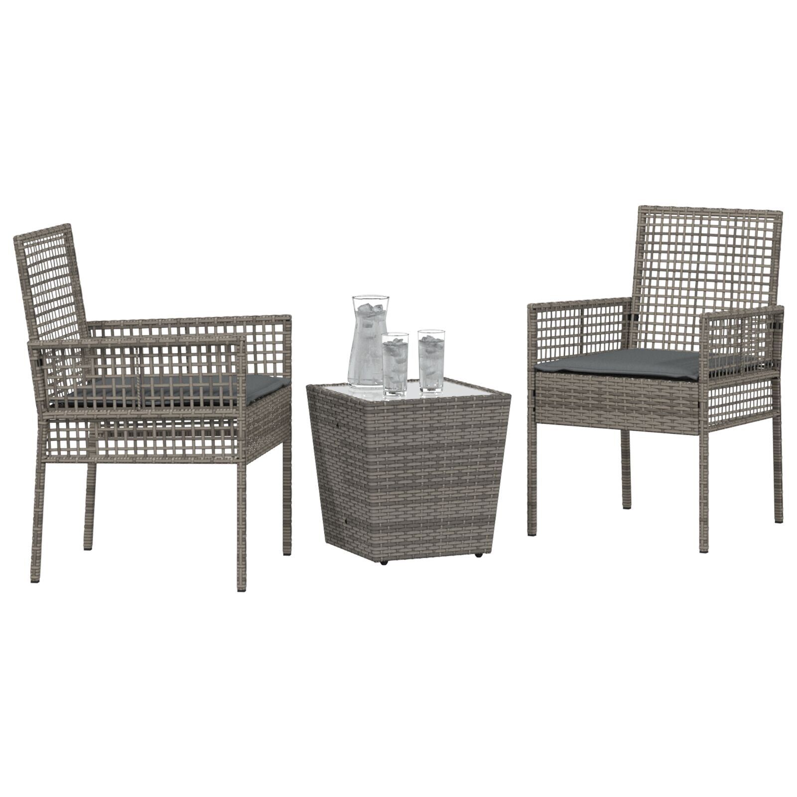 3-Delige Bistro Set Voor De Tuin Met Kussens Grijs Poly Rattan