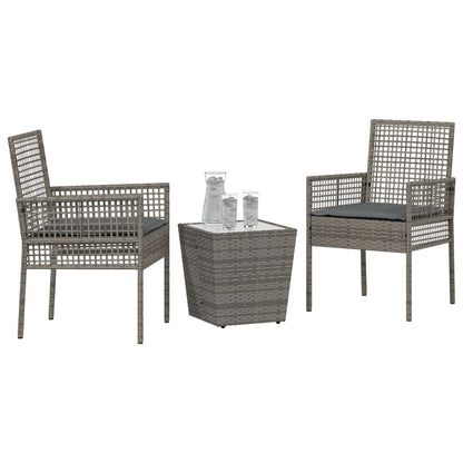3-Delige Bistro Set Voor De Tuin Met Kussens Grijs Poly Rattan