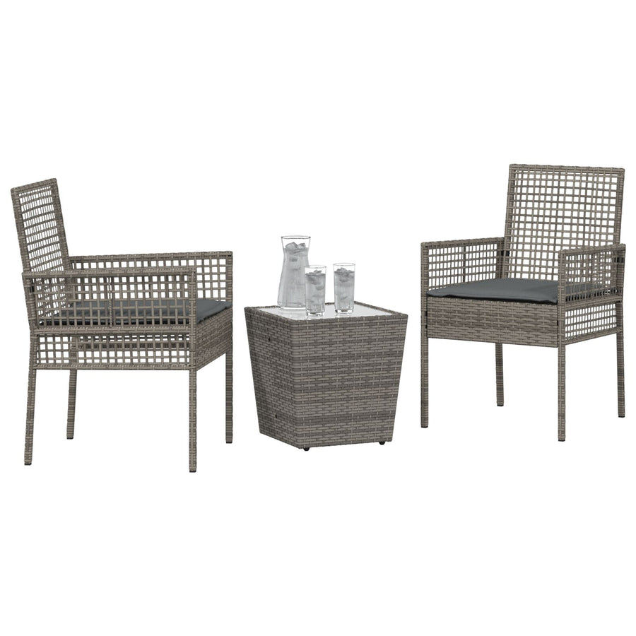 3-Delige Bistro Set Voor De Tuin Met Kussens Grijs Poly Rattan