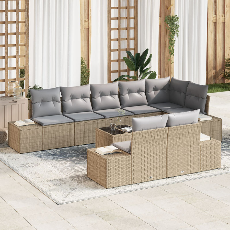 9-Delige Tuin Sofa Set Met Kussens Zwarte Poly Rattan Beige en lichtgrijs met tafel