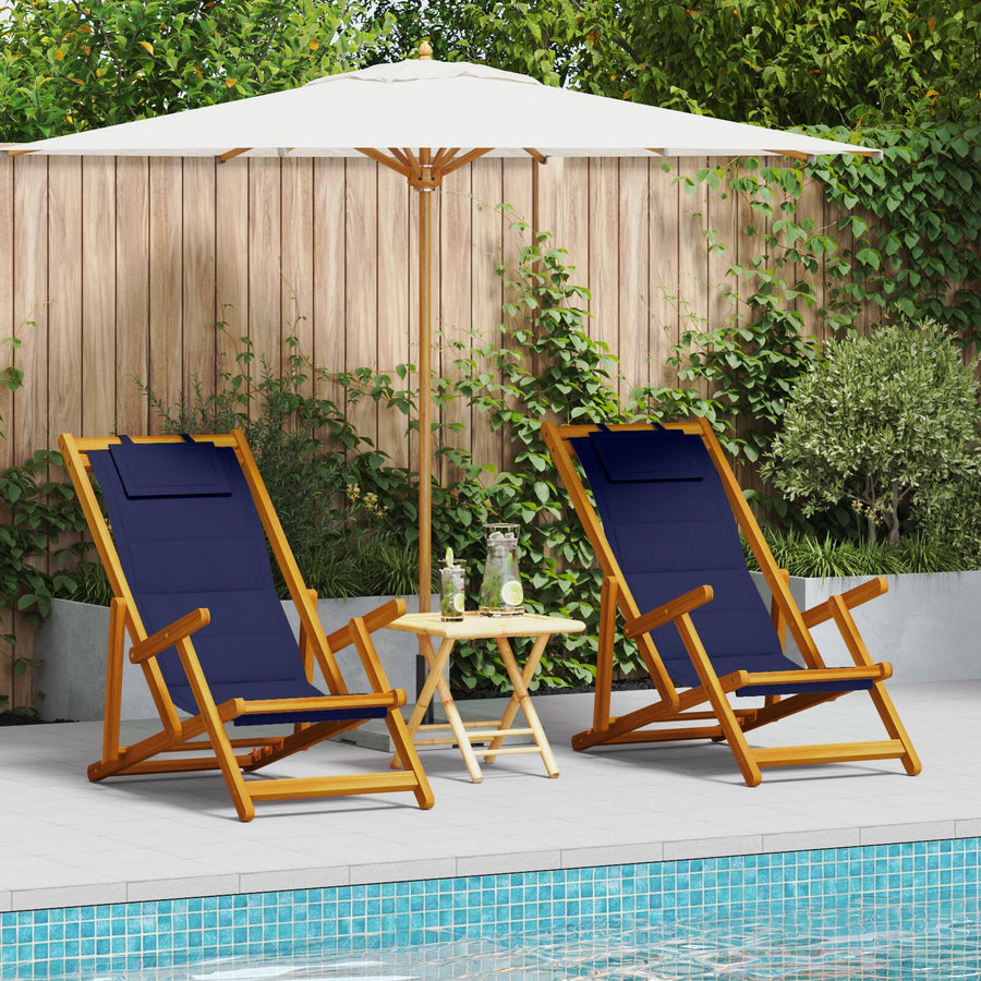 Vouwstrandstoelen 2 Stuks Massief Acaciahout & Textilene Blauw