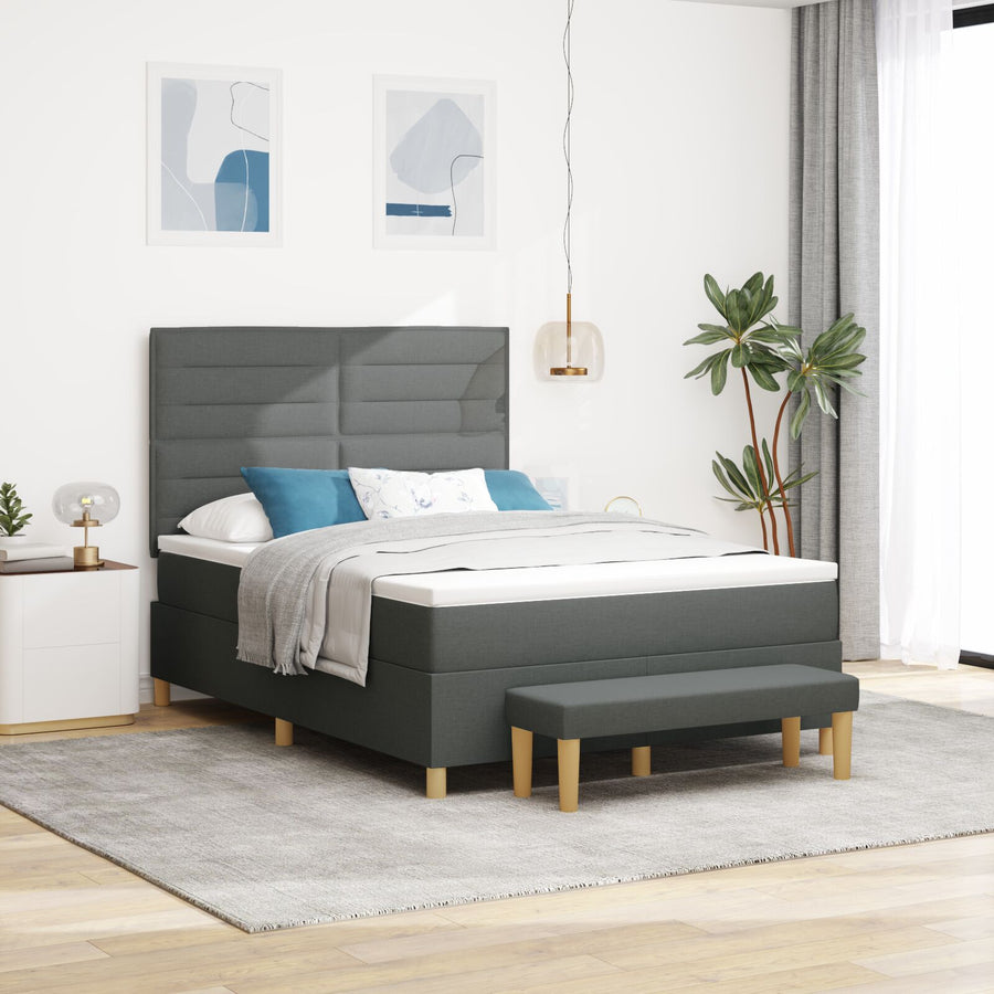 Boxspring Bed Met Matras & Bank Stof Donker Grijs 140 x 200 cm Lijnen ontwerp