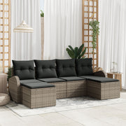 Garden Sofa Set with Cushions 6 pcs Grey Poly Rattan