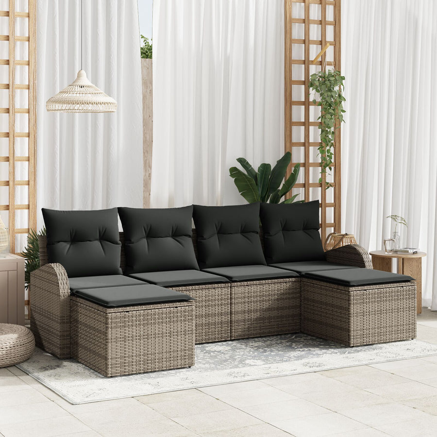 6-Delige Tuin Sofa Set Met Kussens Grijs Poly Rattan