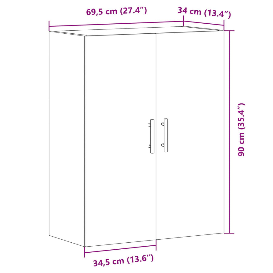 Wandkast Zwart Eiken 69,5X34X90 Cm Gelaagd Hout