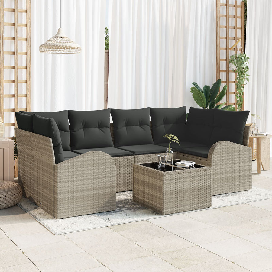 7-Delige Tuinbank Set Met Kussens Lichtgrijs Poly Rattan