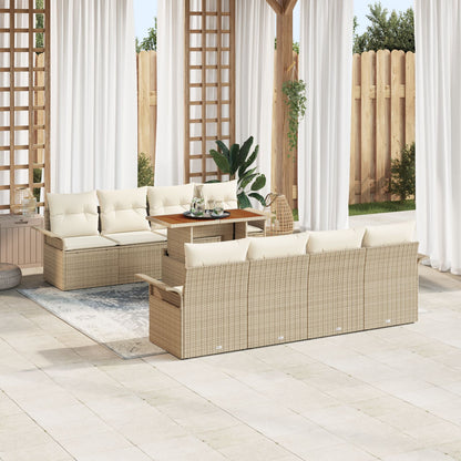 9-Delige Tuin Sofa Set Met Kussens Beige Poly Rattan Acacia