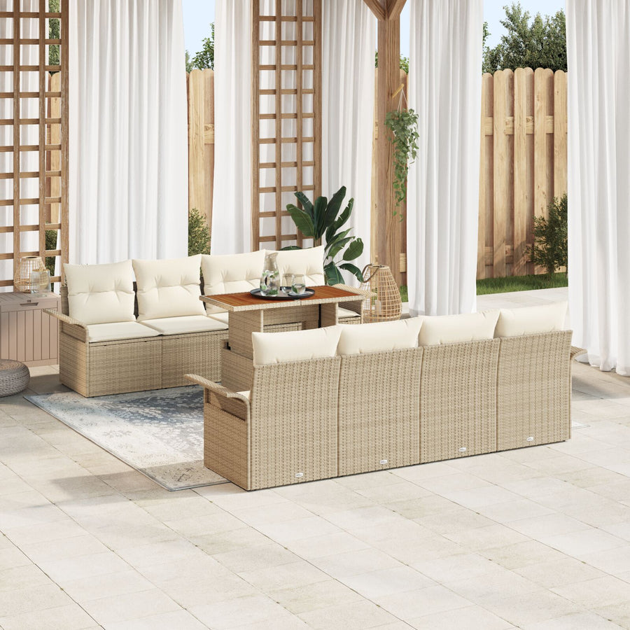 9-Delige Tuin Sofa Set Met Kussens Beige Poly Rattan Acacia