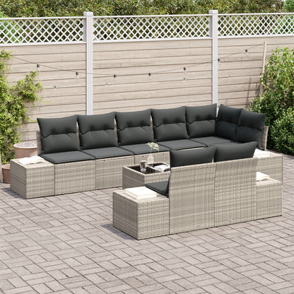 9-Delige Tuin Sofa Set Met Kussens Grijze Poly Rattan Licht grijs met tafel