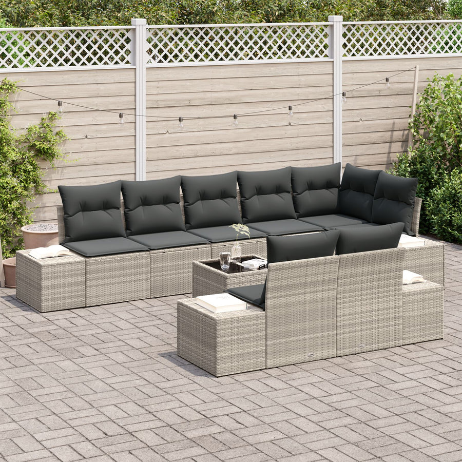 9-Delige Tuin Sofa Set Met Kussens Grijze Poly Rattan Licht grijs met tafel
