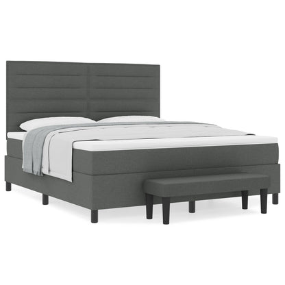 Boxspringbed Met Matras & Bank Stof Donkergrijs 180 x 200 cm Lijnen ontwerp