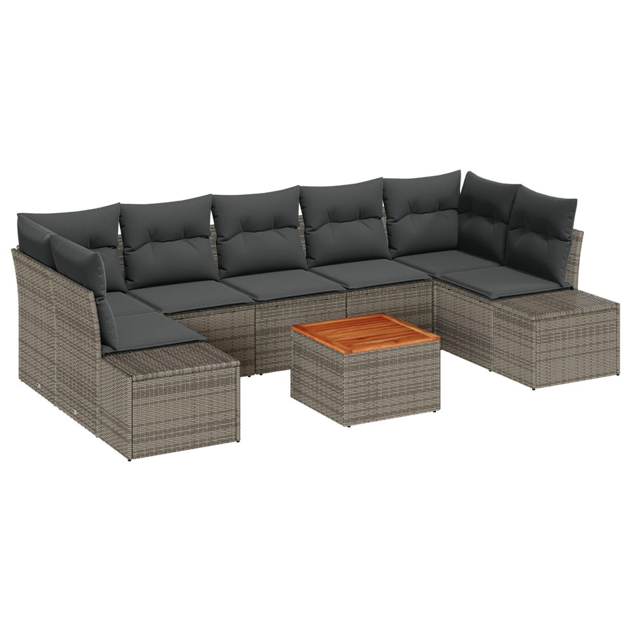 8-Delige Tuinbank Set Met Kussens Grijs Poly Rattan Acacia