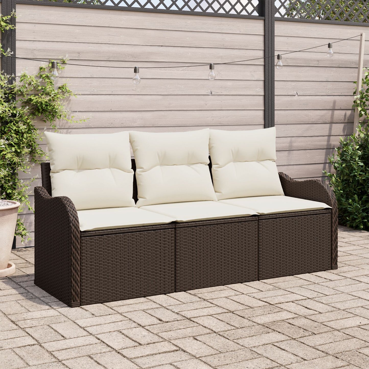 3 Delige Tuin Sofa Set Met Kussens Bruin Poly Rattan