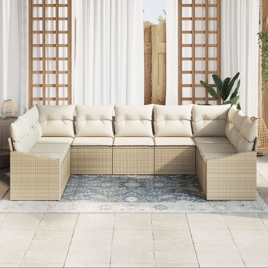 9-Delige Tuin Sofa Set Met Kussens Poly Rattan Beige en crème zonder tafel