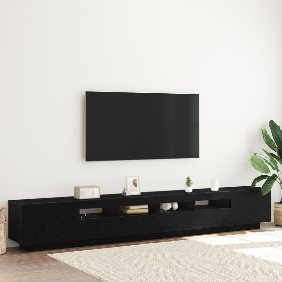Tv-Kast Met Led-Verlichting - - 260X35X40 Cm - Behandeld Hout Zwart eiken