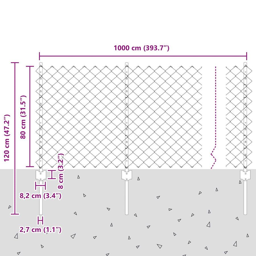 Hek Van Kettinglink Met 10 U-Posts Groen 0.8X10 M Staal