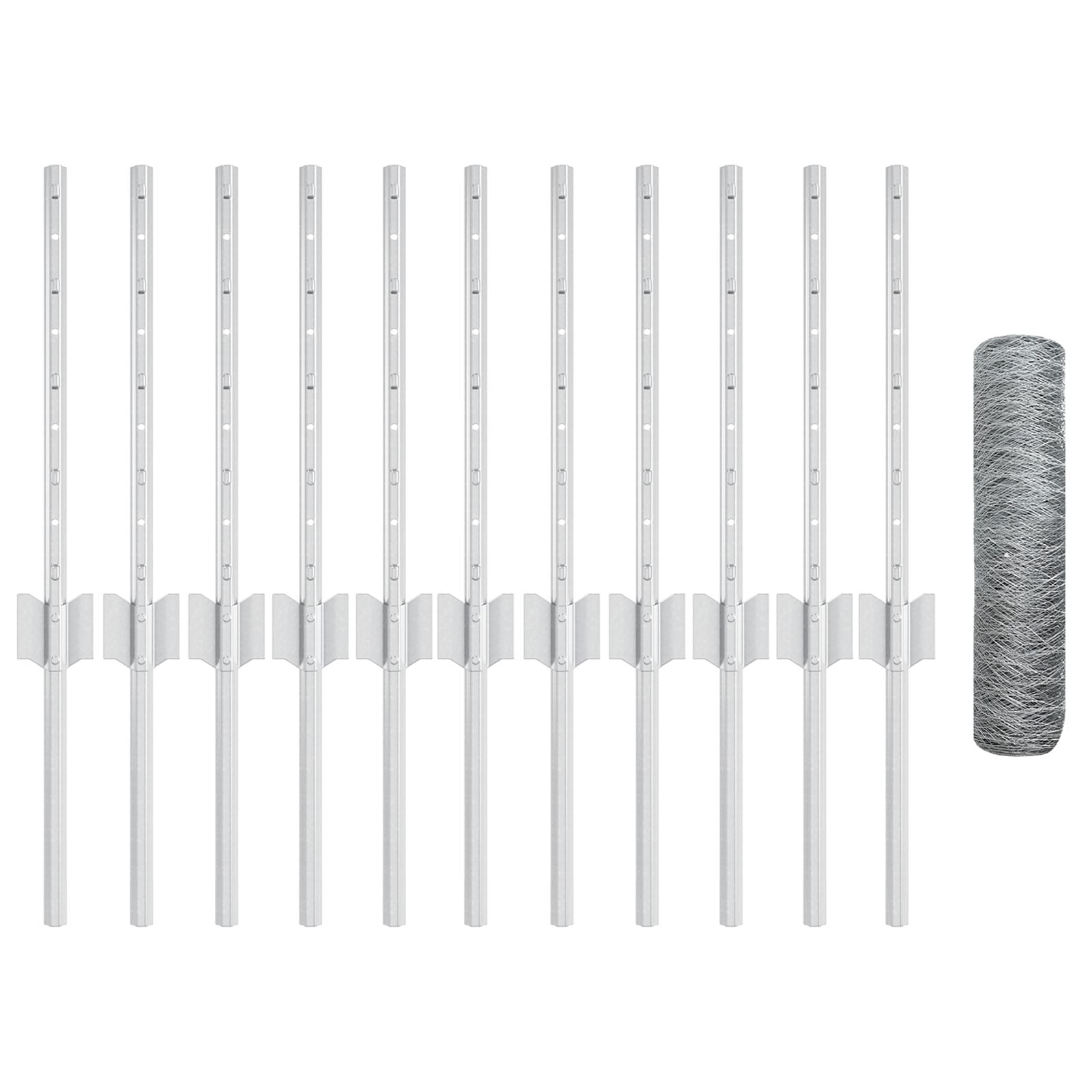 Hekpalen 11 stuks U-Channel 40 cm Gegalvaniseerd Staal, vidaXL Hexagon Hek 0,4x25 m Gegalvaniseerd Staal