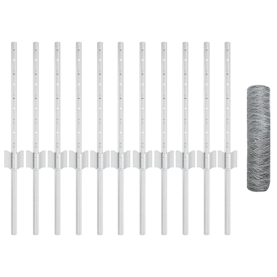Hekpalen 11 stuks U-Channel 40 cm Gegalvaniseerd Staal, vidaXL Hexagon Hek 0,4x25 m Gegalvaniseerd Staal