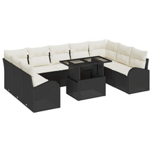 10-Delige Tuin Sofa Set Met Kussens Zwart Poly Rattan